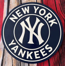 Load image into Gallery viewer, A circular Yankees sign
