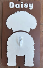 Load image into Gallery viewer, Keep your dog’s essentials organized while adding a personalized touch to your home with this custom dog leash holder. Featuring your dog’s breed silhouette and personalized name, each leash holder is precision laser cut from premium maple plywood and individually hand-painted, making every piece a unique keepsake for your favorite four-legged friend.
