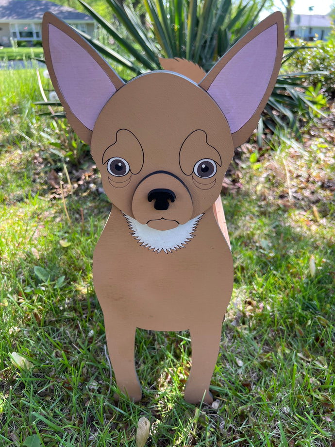 Let this adorable Chihuahua Dog Planter help welcome guests to your home.  Custom dog tags with your dogs name also available.  Great gift for the dog lovers in your life!