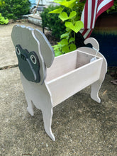 Load image into Gallery viewer, Let this adorable Pug Planter help welcome guests to your home.  Custom dog tags with your dogs name also available (please message us - adds $5 to cost of planter box).  Great gift for the dog lovers in your life!
