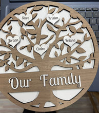Load image into Gallery viewer, Design your own personalized family tree as a meaningful and cherished gift for beloved family members, with customizable heart detailing and a name of your choice along the base. As your family expands, more names can be included, making it a timeless keepsake.
