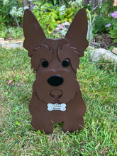 Load image into Gallery viewer, Let this adorable Scottie Dog Planter help welcome guests to your home.  Custom dog tags with your dogs name also available (please message us - adds $5 to cost of planter box).  Great gift for the dog lovers in your life!

