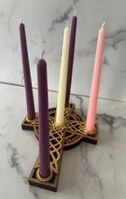 Load image into Gallery viewer, Celebrate the Season with our Advent Beeswax Taper Candle Bundle

Bring warmth, tradition, and elegance to your holiday gatherings with this festive Advent bundle of pure beeswax taper candles. This set includes a beautiful light pink taper, a white taper and three deep purple tapers
