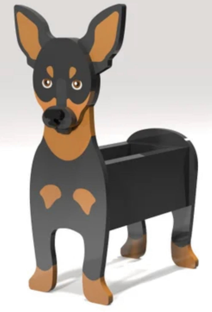 This adorable Min Pin Planter Box is sure to brighten your day.  The perfect gift for the dog lover in your life.  