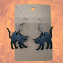 Load image into Gallery viewer, These black cat earrings are made of lightweight and durable material, comfortable to wear all day. They feature cute and playful cat designs, complete with a black enamel finish. The perfect accessory for any Halloween or cat-themed outfit. Get yours today and purrfect your style!
