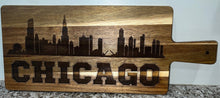 Load image into Gallery viewer, Step up your appetizers this your with this incredible Chicago Skyline Charcuterie Board featuring the Chicago skyline with the word CHICAGO under it.&nbsp;&nbsp;
