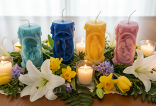 Load image into Gallery viewer, Celebrate your faith with these beautifully handcrafted Religious Beeswax Candles, featuring four timeless Christian designs that honor the life and love of Christ. Each candle is intricately detailed and depicts one of four cherished Biblical scenes:
