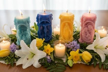Load image into Gallery viewer, Celebrate your faith with these beautifully handcrafted Religious Beeswax Candles, featuring four timeless Christian designs that honor the life and love of Christ. Each candle is intricately detailed and depicts one of four cherished Biblical scenes:
