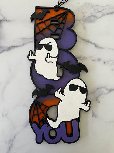 Light up your Halloween decor with this whimsical F You Ghost Boo sign.  Approximately 19