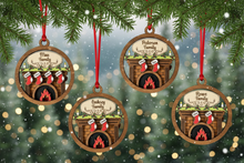 Load image into Gallery viewer, Celebrate everyone who makes your house a home with this beautiful Personalized Family Christmas Ornament. Featuring a cozy fireplace scene, personalized stockings, and your family name on the mantel, this hand-painted keepsake is a special way to celebrate your family at Christmas.
