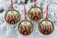 Load image into Gallery viewer, Celebrate everyone who makes your house a home with this beautiful Personalized Family Christmas Ornament. Featuring a cozy fireplace scene, personalized stockings, and your family name on the mantel, this hand-painted keepsake is a special way to celebrate your family at Christmas.

