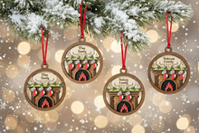 Load image into Gallery viewer, Celebrate everyone who makes your house a home with this beautiful Personalized Family Christmas Ornament. Featuring a cozy fireplace scene, personalized stockings, and your family name on the mantel, this hand-painted keepsake is a special way to celebrate your family at Christmas.
