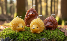 Load image into Gallery viewer, Bring the charm of the forest into your home with this adorable Hedgehog Beeswax Candle! Available in two delightful poses—standing upright or with all four paws on the ground—these highly detailed woodland candles are the perfect addition to any nature-inspired décor.
