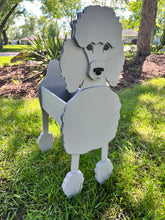 Load image into Gallery viewer, Let this adorable Poodle Dog Planter help welcome guests to your home.  Custom dog tags with your dogs name also available (please message us - adds $5 to cost of planter box).  Great gift for the dog lovers in your life!
