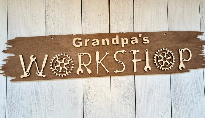 Transform your workshop into a space that truly reflects your craftsmanship with our extraordinary Workshop Sign. Welcome one and all to your creative haven and personalize this sign with your favorite craftsman's name prominently displayed at the top. Crafted with care, this sign is more than just an entrance statement; it's a celebration of your passion for creating.