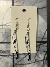 Load image into Gallery viewer, Add a bit of Halloween flare to any outfit with these scary Knife Horror Earrings!&nbsp; The perfect way to welcome in the Halloween season.&nbsp; Also makes a fantastic gift.
