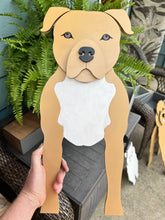 Load image into Gallery viewer, Let this adorable Pit Bull Dog Planter box help welcome guests to your home.  Custom dog tags with your dogs name also available (please message us - adds $5 to cost of planter box).  Great gift for the dog lovers in your life!
