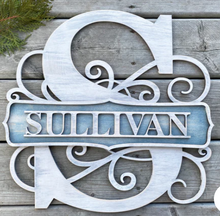 Load image into Gallery viewer, This elegant Monogram Sign is perfect for welcoming guests and adding an exquisite touch to your home decor. It comes in sizes of 18&quot; or 24&quot; sizes.
