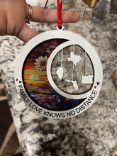 Load image into Gallery viewer, This beautiful ornament is sure to be the highlight of your long distance, loved ones Christmas, holiday or seasonal celebration.&nbsp; Add up to 4 states (other countries are available upon request).&nbsp; Features stained glass style acrylic on one side &amp; up to 4 states on the opposite side.&nbsp; Also makes a great Mother&#39;s Day or Father&#39;s Day gift.
