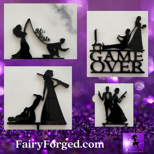 Add a playful twist to your wedding, engagement party, or anniversary with these hilarious cake toppers! Featuring designs like the bride dragging her husband-to-be to the altar—whether he’s fishing, gaming, fixing cars, or even having to be dragged there by force (LOL!) — these toppers are perfect for couples who love to celebrate with humor. 