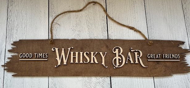 Welcome your guest to your bar or patio with this Whiskey Bar Sign.  A great addition to any space or the perfect gift for the whiskey lover in your life.  