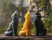 Load image into Gallery viewer, Add the call of the wild to your home with this majestic, howling wolf beeswax candle. Striking howling wolf design will be a beautiful addition to your woodland or cabin décor.    Makes a unique birthday or Christmas gift for the outdoors or nature lovers in your life.  
