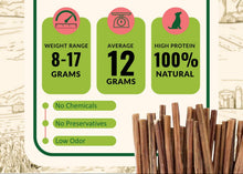 Load image into Gallery viewer, Our premium 6-inch Thin Bully Sticks are a perfect natural chew for dogs of all breeds and ages. Made from 100% bull pizzle and ethically sourced from grass-fed, free-range cattle, each stick weighs between 8g and 17g—making them ideal for smaller dogs, light chewers, or quick treats. 
