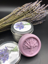 Load image into Gallery viewer, Lavender Lotion Bar included in our Lavender &amp; Loofah Gift Baskets.  Seals &amp; sooths dry, chapped hands and feet.  The perfect gift!
