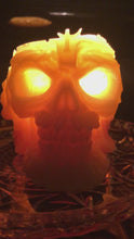 Load and play video in Gallery viewer, This creepy skull with cross crown beeswax candle is sure to be a hit with your goth or Halloween loving friends.  Adds the perfect touch to Halloween decor.  This cryptic, gothic candle is great for Halloween decorations, gifts for skull loving friends, gothic decor, fall decor or just scary decor.  
