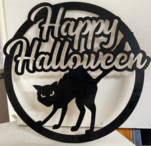 Load image into Gallery viewer, Greet everyone that enters your home with this scary black cat Halloween sign.  
