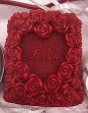 Load image into Gallery viewer, Red Love &amp; Roses Beeswax Candle from our Valentine&#39;s Day Heart Shaped Gift Box Set.
