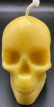Load image into Gallery viewer, Votive size Beeswax Skull Candle is perfect or Halloween, Biker or Gothic Decor.  
