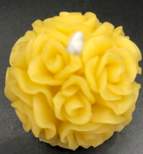 Load image into Gallery viewer, Small Beeswax Ball Candle with Rose images all around the sides &amp; top.
