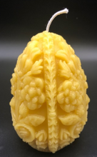 Load image into Gallery viewer, This very ornate, carved beeswax egg candles are sure to delight your guests and add a beautiful touch to Easter centerpieces.  Perfect for Easter gifts!

