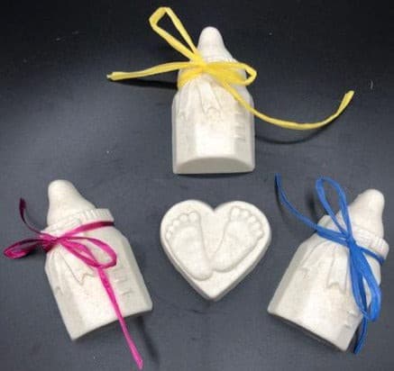 Baby bottle and heart shaped baby footprint oatmeal soaps
