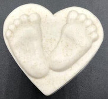 Load image into Gallery viewer, Baby bottle and heart shaped baby footprint oatmeal soaps
