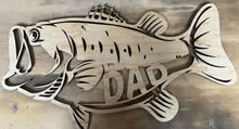 Load image into Gallery viewer, This incredible Big Mouth Bass DAD sign is the perfect gift for that fisherman in your life!  Also available with GRANDPA, PAPA or UNCLE.  Surprise that awesome fisherman in your life - makes a wonderful Father&#39;s Day or birthday gift.

