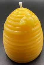 Load image into Gallery viewer, 2&quot; Beehive all natural beeswax candle with bee on the side. Handmade in the USA.

