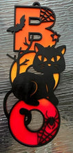 Load image into Gallery viewer, Light up your Halloween decor with this incredible Cat Boo sign.  Approximately 19&quot; tall x 8&quot; wide.
