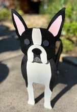 Load image into Gallery viewer, Let this adorable Boston Terrier Planter help welcome guests to your home.  Custom dog tags with your dogs name also available (please message us - adds $5 to cost of planter box).  Great gift for the dog lovers in your life! 
