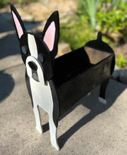 Load image into Gallery viewer, Let this adorable Boston Terrier Planter help welcome guests to your home.  Custom dog tags with your dogs name also available (please message us - adds $5 to cost of planter box).  Great gift for the dog lovers in your life! 
