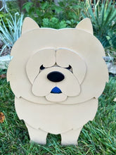 Load image into Gallery viewer, Let this adorable Chow Chow Dog Planter help welcome guests to your home.  Custom dog tags with your dogs name also available (please message us - adds $5 to cost of planter box).  Great gift for the dog lovers in your life!
