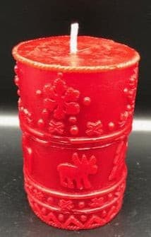 A great addition to any holiday decor, this Christmas Beeswax Pillar Candle is decorated with snowflakes, Christmas trees and cute little moose. Makes a wonderful gift, addition to your Christmas decor, or as a centerpiece. Available in red, green or natural yellow beeswax.
