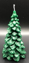 Load image into Gallery viewer, Christmas comes but once a year, so get these soon, the holidays are near! Available are three spruce Christmas tree beeswax candles that make the perfect Christmas decor / holiday decor. These homemade candles (a completely natural candle) add a great warm, cozy, bright glow to your home or office this holiday season. Great as gifts or as an addition to your holiday or cabin decorations.  Large shown
