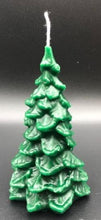 Load image into Gallery viewer, Christmas comes but once a year, so get these soon, the holidays are near! Available are three spruce Christmas tree beeswax candles that make the perfect Christmas decor / holiday decor. These homemade candles (a completely natural candle) add a great warm, cozy, bright glow to your home or office this holiday season. Great as gifts or as an addition to your holiday or cabin decorations.  Medium shown.
