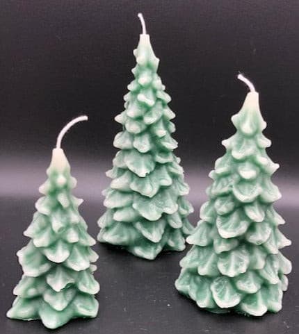 Christmas comes but once a year, so get these soon, the holidays are near! Available are three spruce Christmas Tree with Snow Cap beeswax candles that make the perfect Christmas decor / holiday decor. These homemade candles (a completely natural candle) add a great warm, cozy, bright glow to your home or office this holiday season. Great as gifts or as an addition to your holiday or cabin decorations.