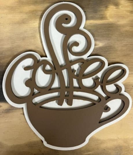 Who doesn't love coffee???  These cute coffee cups with steamy 'coffee' coming off the top are a great addition to any home.  Available with or without a backer board.
