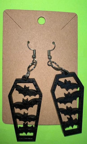Add a bit of Halloween flare to any outfit with these Coffin Earrings!  Available with Bats or a Spider coming out of his web.  The perfect way to welcome in the Halloween season.  Also makes a fantastic gift.