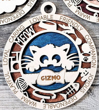 Load image into Gallery viewer, Share the love for our furry friends with these beautiful cat ornaments! 7 different options available. Send us the name you&#39;d like personalized on it &amp; we&#39;ll add it to your ornament. Please let us know if you&#39;d like a certain background color
