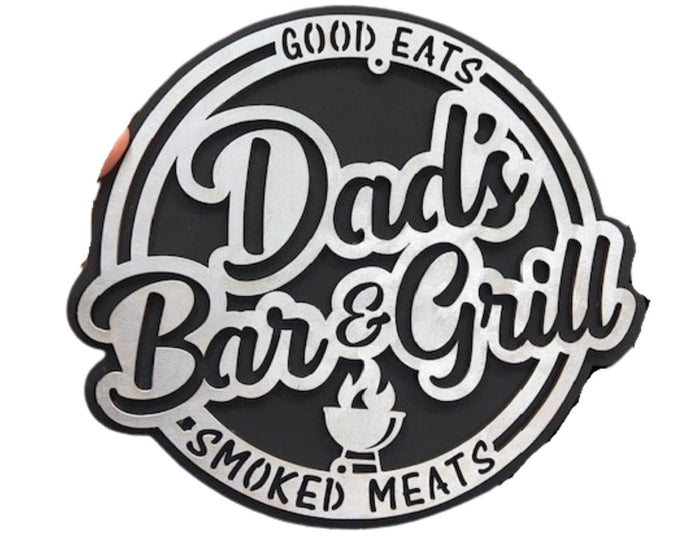 Surprise Dad this year with this Dad's Bar & Grill, Good Eats, Smoked Meats sign to help him show off his barbeque skills. Hand made, laser cut design. Approx. size 12